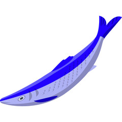 Illustration Of A Long Blue Fish With A Transparent Background And A White Canvas Showing Tiny Scaled Details And Fins In A Nautical Theme