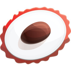 Illustration of a Lychee Fruit Half Cut Open Showing White Flesh and Brown Seed Isolated on Transparent Background