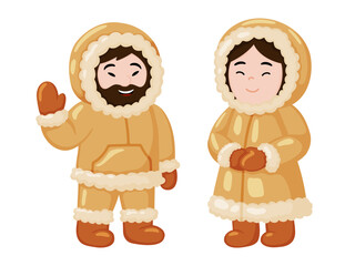 Inuit Couple in Winter Fur Parkas Illustration