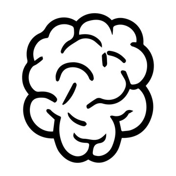 A brain with a white background. The brain is shown in a cartoon style. The brain is shown as a big, round, fuzzy blob