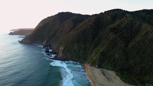 Coastal scenic Aerial view in quintay Chile , south American bay, mountains in sunset landscape