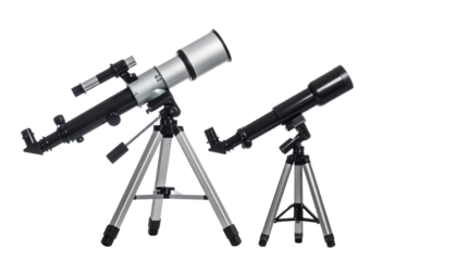 Two telescopes in different designs isolated on transparent background