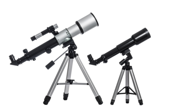 Two telescopes in different designs isolated on transparent background