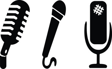 Voices of Sound Microphone. Icons for Music and Broadcasting Design. Set of microphone silhouette vector.