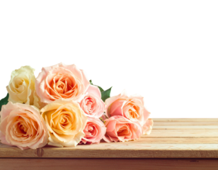 bouquet of roses on a table with copy space for text isolated on transparent background, PNG file