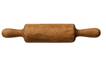 Wood rolling pin for baking dough, cooking pastries, and preparing food, isolated on transparent background