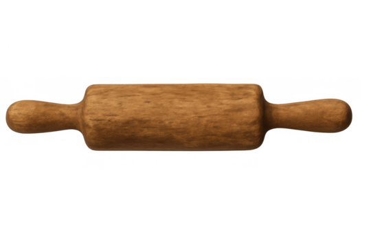 Wood rolling pin for baking dough, cooking pastries, and preparing food, isolated on transparent background