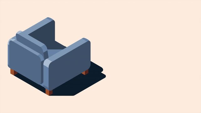 Isometric sofa animation. Modern sofa. Comfortable and cozy soft furniture. Isometric home furniture. Living room furniture. 4K video animated in isometric style