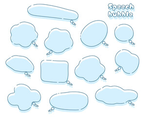 モコモコのパステルカラーの吹き出しセット　ブルー