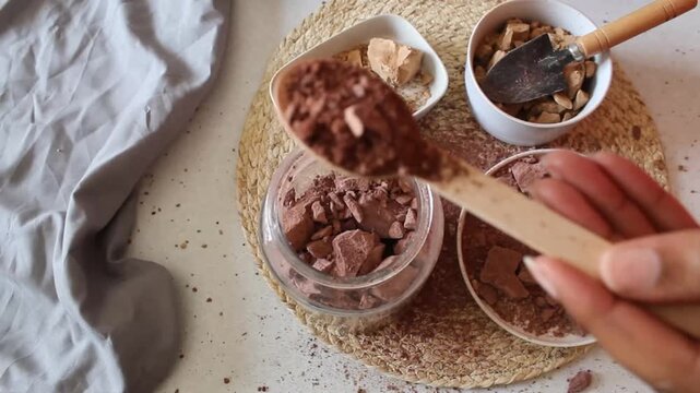 Clay stones on a round plate minimal flat lay
