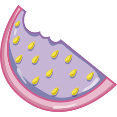 Pixelated Slice of Watermelon with Purple Flesh and Yellow Seeds Transparent Background