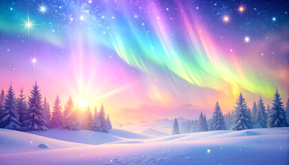 レインボーカラーのオーロラ