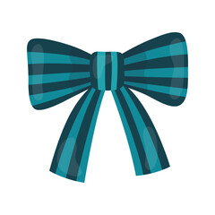 Ribbon bow, striped blue bow. Festive decor, element isolated on white background.