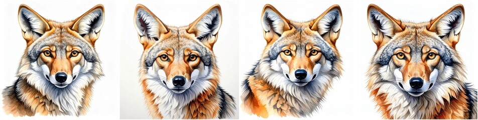 Obraz premium Coyote artistic drawing created with bright colored pencils and realistic shading.