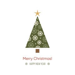 Modern Christmas tree with abstract snowflake decorations. Minimalistic modern poster or Christmas and New Year card template