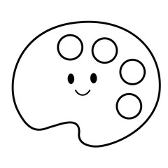 Minimalist paint palette with smiling face, cute line art vector illustration ideal for drawing, color, and creative art themes.