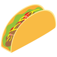 Illustration of a taco with lettuce and cheese on a transparent background with a simple flat design style