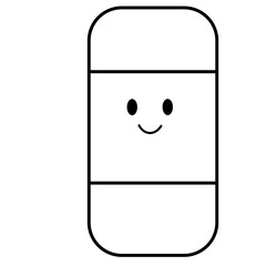 Minimal line art of eraser with smiling face, cute vector illustration perfect for school, art, and stationery themes.