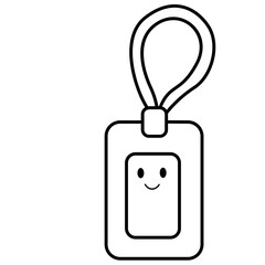 Line art of ID card with lanyard, smiling face, cute minimalist vector design for office, school, and identity themes.