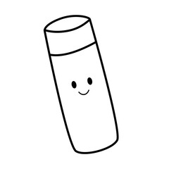 Line art glue stick with smiling face, minimalist cute vector illustration perfect for art, craft, and school themes.