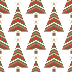 Seamless holiday pattern with a Christmas tree with abstract geometric decoration. New Year's modern illustration