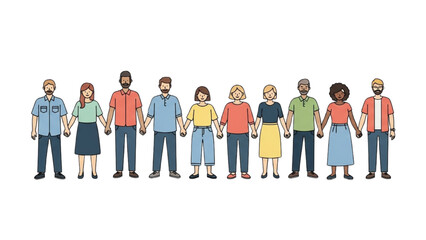Diverse group of people holding hands in unity, symbolizing community and togetherness