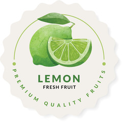 Premium Quality Lemon Fresh Fruit Label With Watercolor Texture And Circular Text Design