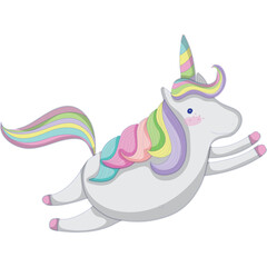 Playful White Unicorn With Rainbow Mane And Tail Galloping Across Transparent Background With Glitter Accents