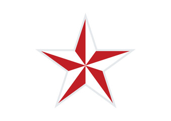 Red, White Star Icon – Symmetrical Pinwheel Contrast Polygon Design. red, white star isolated on white