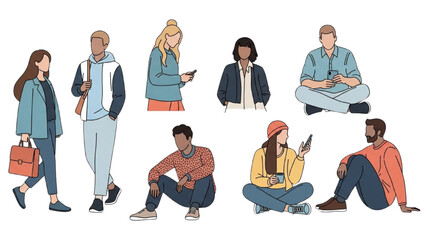 Diverse group of young people illustrating modern urban digital lifestyles