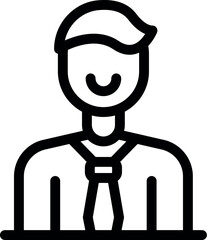 Simple, bold outline icon of a smiling businessman wearing a tie and formal shirt, suitable for various business and professional contexts