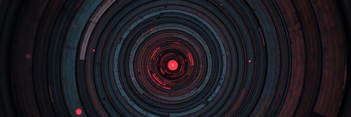 Fototapeta premium Abstract Dark Circular Tunnel with Red Light, Concentric Rings, Futuristic Technology Background, Sci-Fi Portal, Geometric Pattern, Circular Design