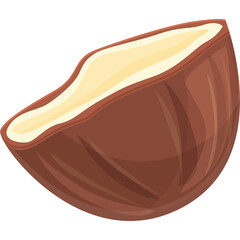 Illustration of a Single Coconut Slice with White Flesh and Brown Exterior on a Transparent Background