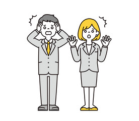 トラブルで失敗をする、若いビジネスマンとビジネスウーマンの全身ベクターイラスト素材セット