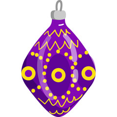 Purple Christmas Ornament With Yellow Geometric Patterns And Zig Zag Lines Isolated On White Background