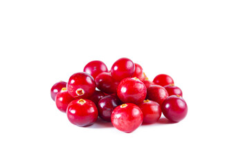 Red cranberries isolated on a white background.