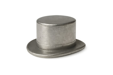 Silver metallic top hat game token representing wealth, success, and prosperity on transparent background