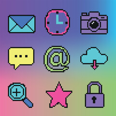 Retro Pixel Art Communication and Technology Icon Set