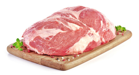 Świeża łopatka wieprzowa z ziołami na drewnianej desce