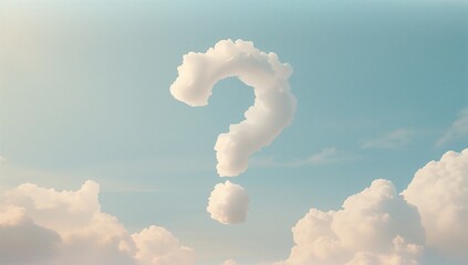 Floating cloud formation shaped like question mark in open daytime sky, with cumulus cloud bank
