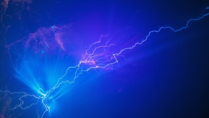 Emitting electric arc across cosmic void, with light flares, lightning tendrils, nebula textures