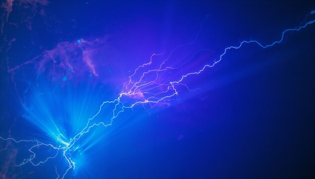 Emitting electric arc across cosmic void, with light flares, lightning tendrils, nebula textures - Powered by Adobe