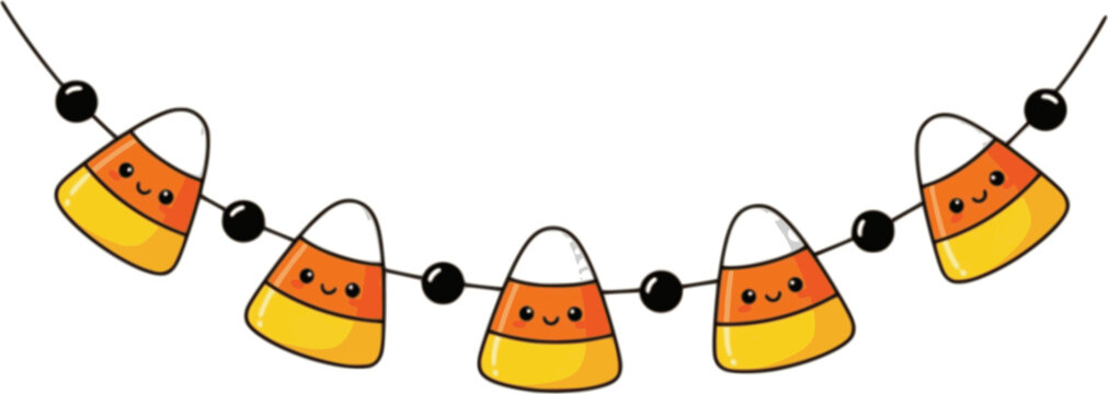 Cute Candy Corn Garland for Halloween. Simple trick or treat banner hanging party decor vector element.
