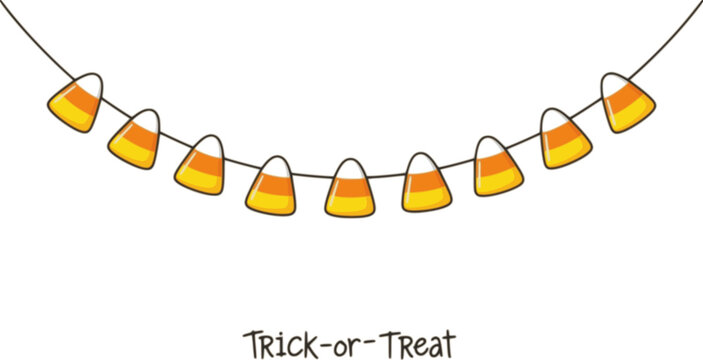 Cute Candy Corn Garland for Halloween. Simple trick or treat banner hanging party decor vector element.

