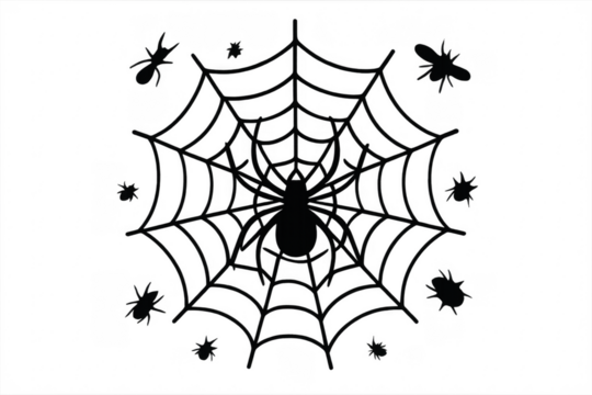 Spiderweb silhouette with spider and small insects - Powered by Adobe