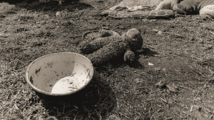 ruined street and destroyed houses the city Kiev war in Ukraine
