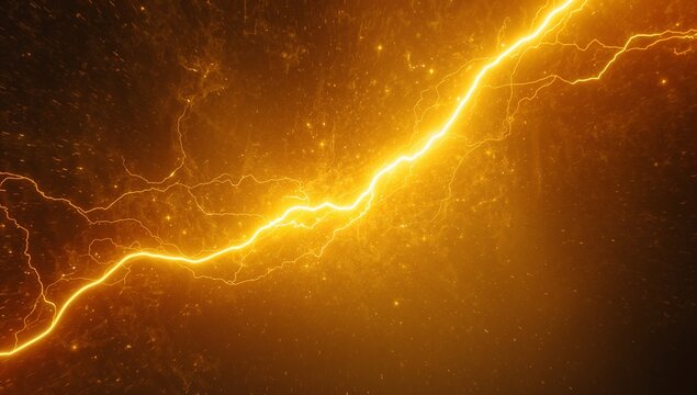 Cutting golden energy arc flowing diagonally across amber void with glowing particles and tendrils