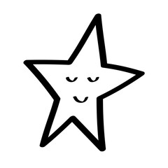 A star with a smiley face hand drawn. Vector illustration of a doodle asterisk. Isolated on a white background.