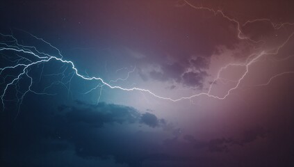 Illuminating storm clouds with branching lightning bolts across night sky, showing glowing pockets