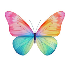 Obraz premium Joyful pastel rainbow butterfly, colorful gradient vector art. Graceful wings